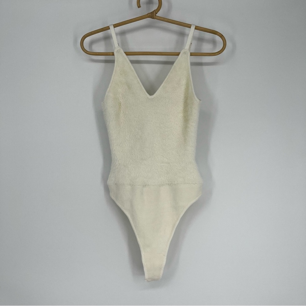 Free People Intimately Ivory Faux Fur Bodysuit, Small